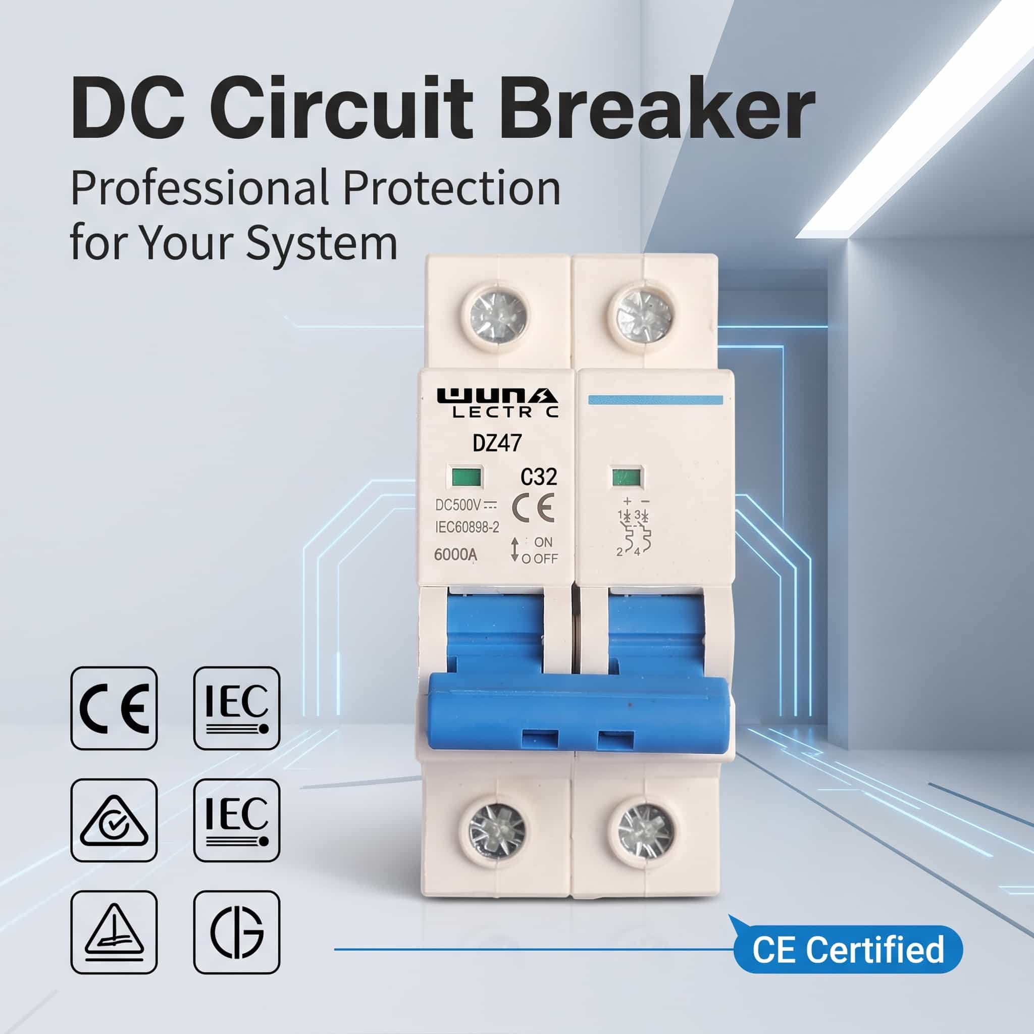 2극 DC 소형 회로 차단기 DZ47 C32 500V