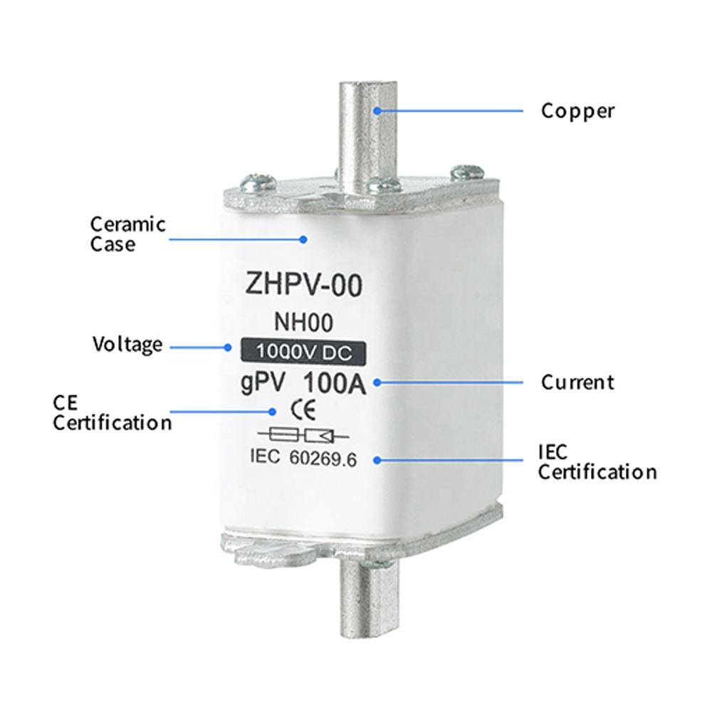 NH00-1000V IEC 저전압 광전지 칼 퓨즈 플라스틱 80A 6ka 차단 용량